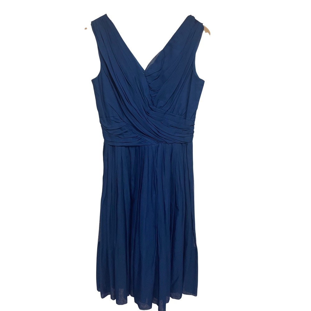 Vintage Miss Elliette California Dress‎ Blue V Neck Sleeveless Ruched Bodice EUC